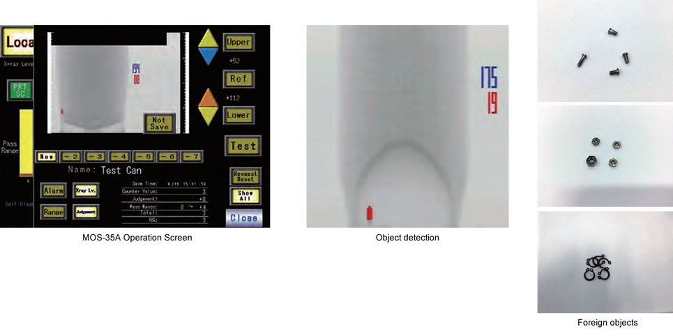 MOS-35A Operation Screen, Object detection, Foreign objects