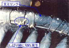 事故事例：コイルしばり紐のゆるみによる絶縁損傷